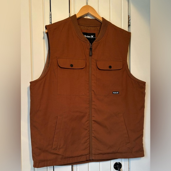 Mens Hurley Insulated Cotton Canvas Vest - Utility Vest - Picture 3 of 8
